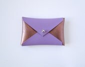 Leather Business Card Case or Wallet - Lilac and Metallic Pink Colorblock