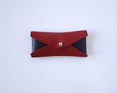 Leather Mini Business Card Case - Burgundy and Black Color Block