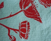 Set of 2 Turquoise Napkins with Red Poppy Flower