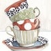 Original watercolor painting tea cups stacked patterns art