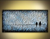 Bird painting birds on a wire LARGE 3ft long original acrylic painting on canvas Great Gift CUSTOM PIECE