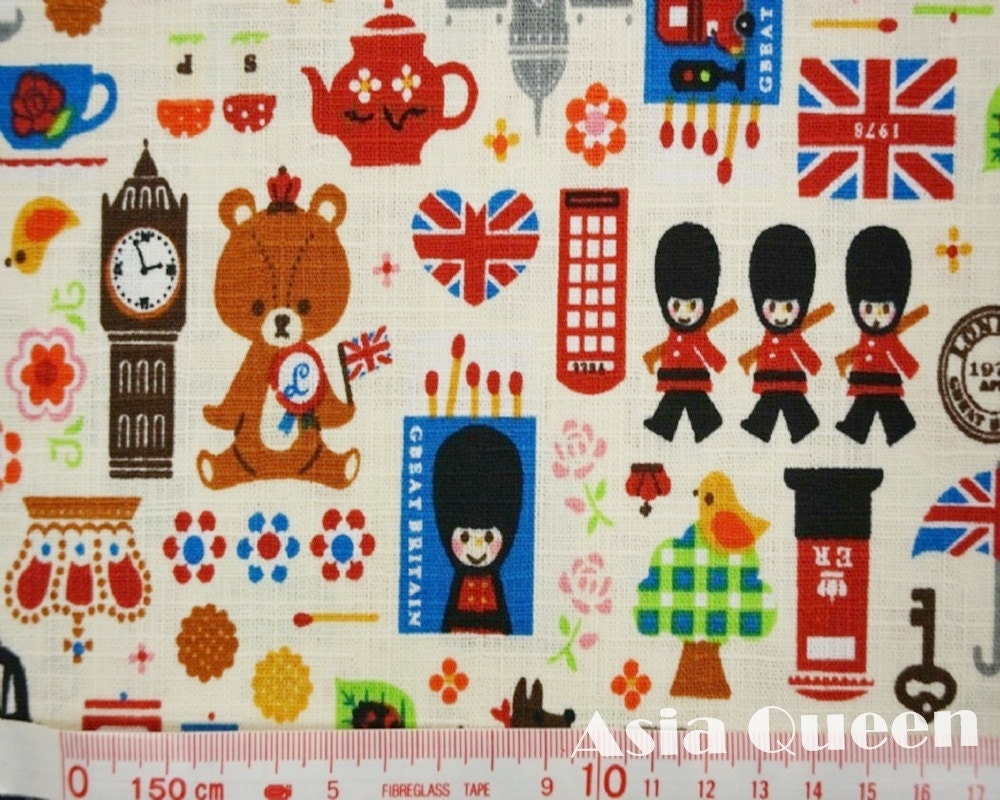 Cute england city view - beige - half yard - cotton linen - 3 colors to choose