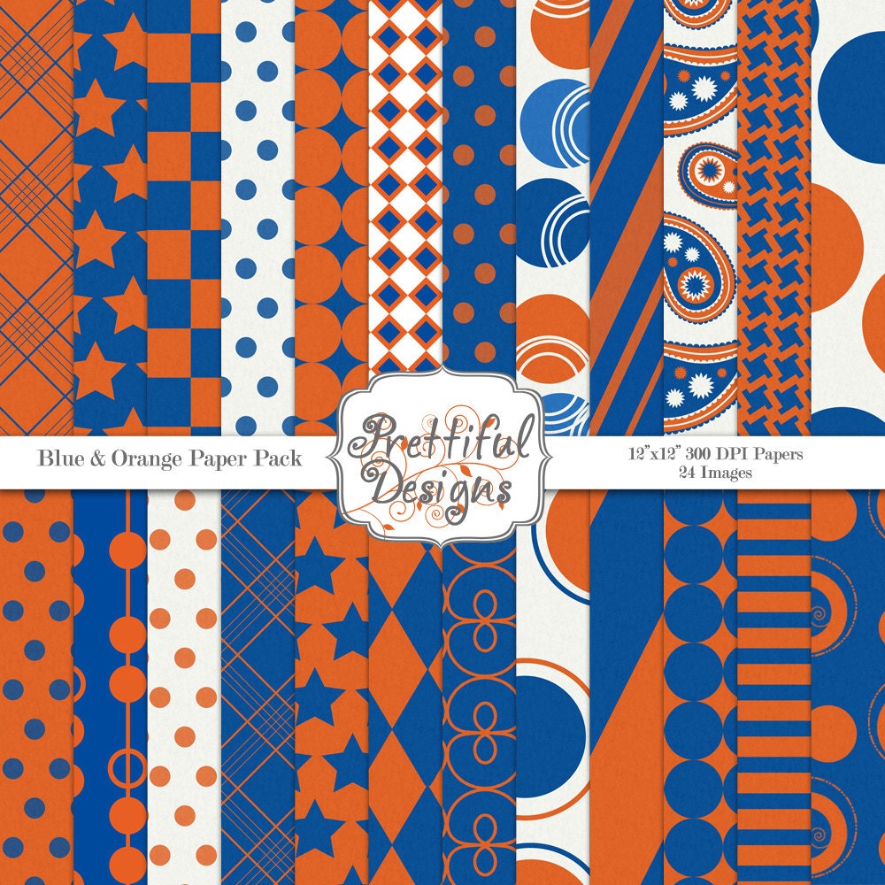 50% OFF SALE Sports Team Colors Digital Paper Pack - Personal and Commercial Use - Orange and Blue (637) Il_570xn
