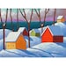 PAINTING ORIGINAL Folk Art Snow Sea Modern Abstract Coast Cottages Tree Shadows Winter Ocean Landscape Fine Artwork Horvath Buchanan 12x16