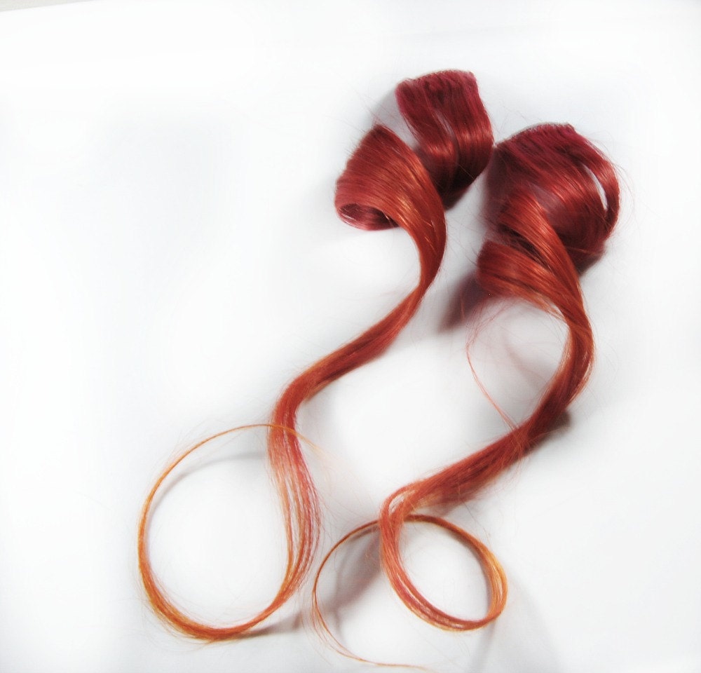 MOLTEN LAVA  / Human Hair Extension /  Red Orange  / Long Tie Dye Colored Hair