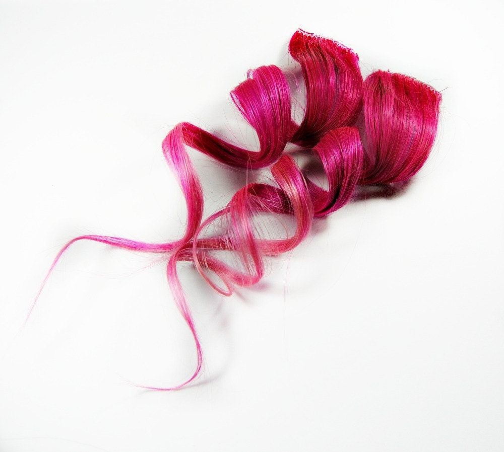 Girly Girl  / Human Hair Extension - Clip In / Hot Pink Sweet Pink Pastel Pink  / Short Tie Dye Colored Hair