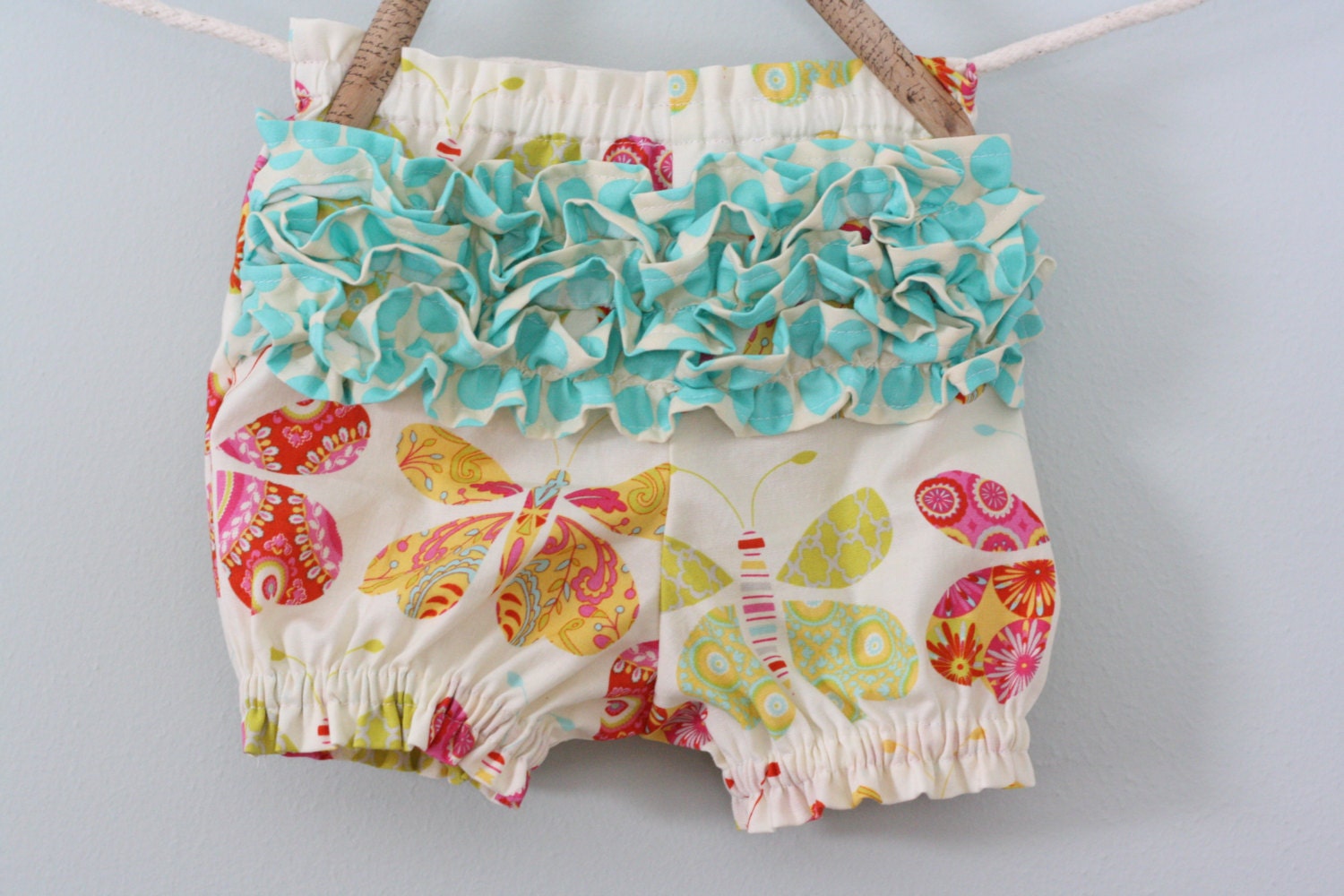 Ruffle Bloomers Butterflies, Aqua Polka Dots, Baby Girl, Toddler Girl