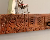 SALE Antique Light Brown Honey Color Distressed Hand Carved Indian Door Header Hanging Wall Shelf