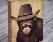 Lenny The Wild West Monkey - Wood Block Art Print
