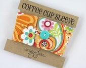 Reversible Coffee Cup Sleeve - Paisley Flowers - Ready to Ship