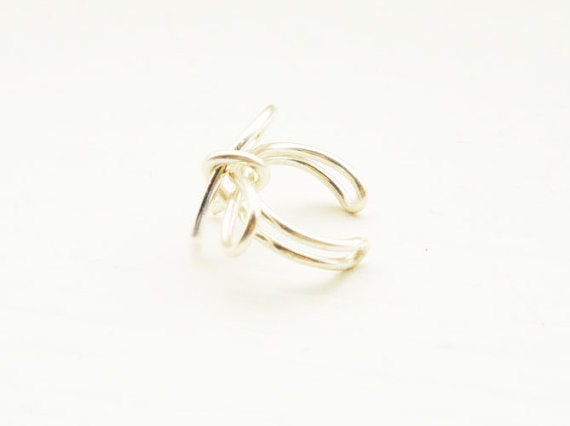 Ear Cuff Silver Bow Dainty Ear Wrap Earcuff