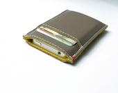 IPHONE 5 COVER LEATHER with extra pocket - liverbrown with yellow felt lining - wallet - spring - special - Sun Edition