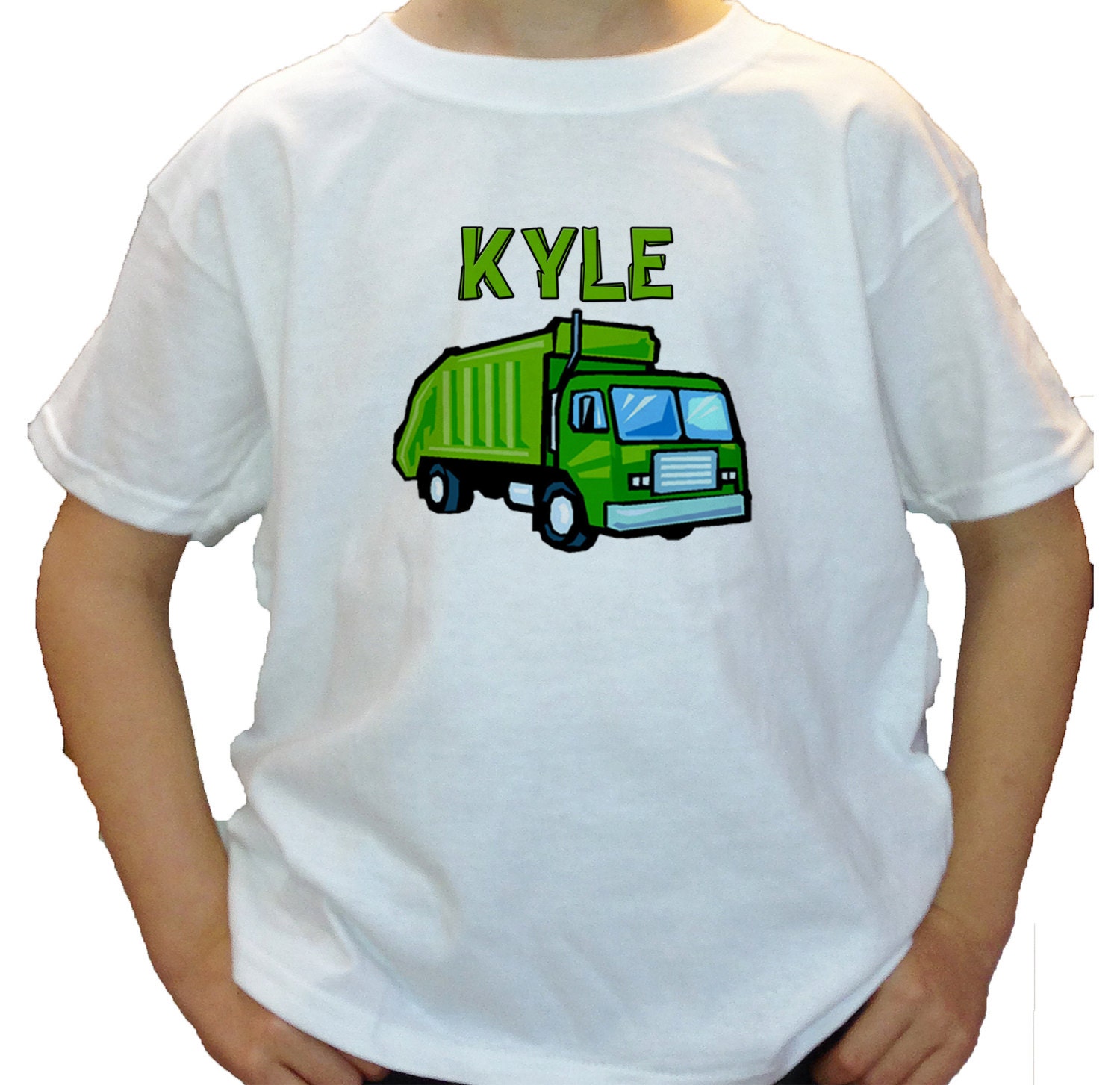 Green garbage truck personalized with name t-shirt