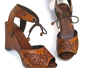 Clog Shoe Tooled Flower Bohemian Wedge Handmade Custom Order ALL SIZES AVAILABLE