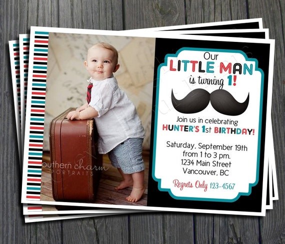 Little Man Mustache Birthday Invitation - FREE Thank You Card included Il_570xn