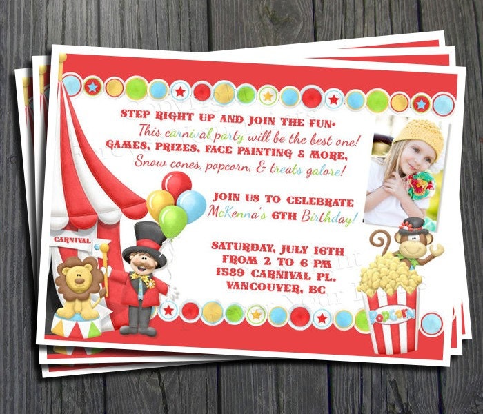 Carnival Birthday Invitation - FREE Thank You Card included Il_570xn