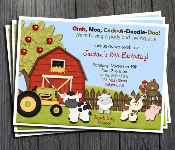 Barnyard Birthday Invitation - FREE Thank You Card included Il_570xn