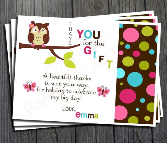 Owl Thank You Card - Printable Il_570xn