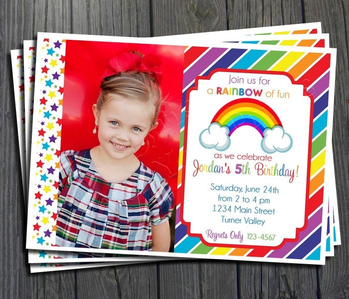 Rainbow Birthday Invitation - FREE Thank You Card included Il_570xn