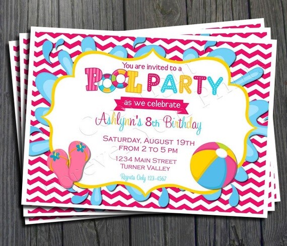 Pool Party Invitation - FREE Thank You Card included Il_570xn
