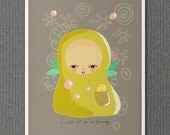 Be Yourself 8x10 - Cute Quirky Digital Print Offbeat Plush Monster Alien Modern Kids Art Illustration Drawing Art Poster