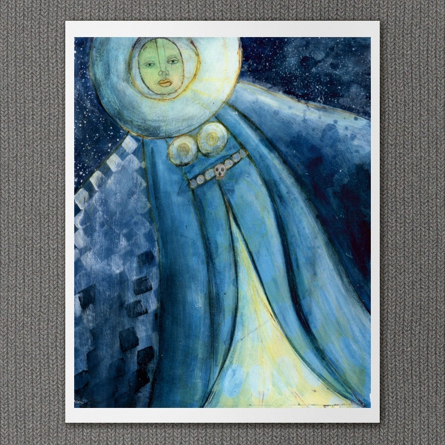 Reproduction Print, Modern Wall Art, Celestial Moon Stars - Full 2006, 8x10 - Female Figure Painting Mixed Media Art Series