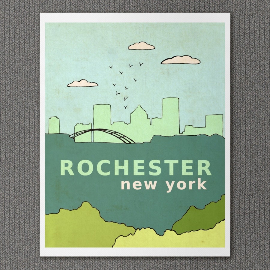 Rochester New York 8x10 / Typographic Print, Giclee, Trendy Modern Nursery Decor, Illustration, Travel Theme, Digital, Upstate New York