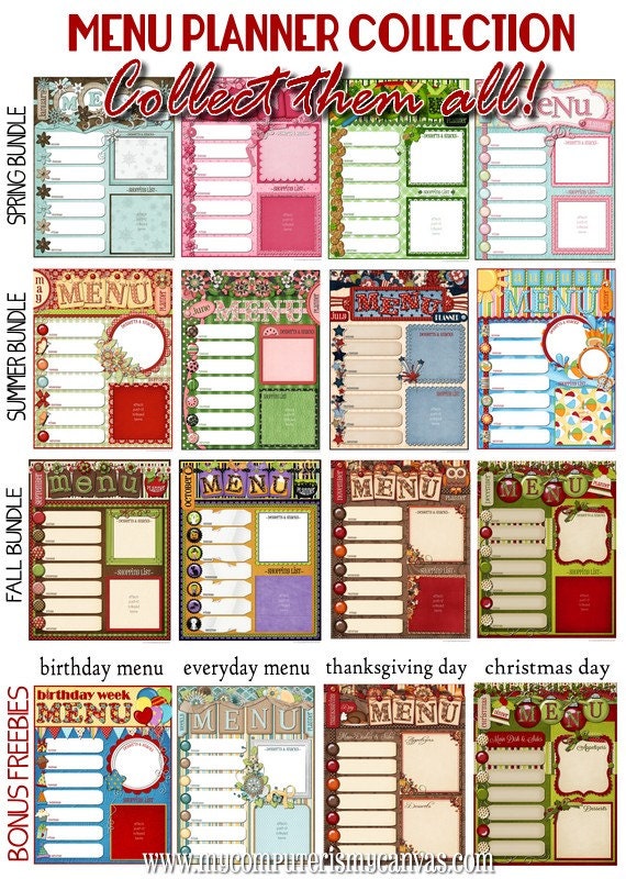 Weekly Menu Planners SPRING Bundle - Printable INSTANT DOWNLOAD