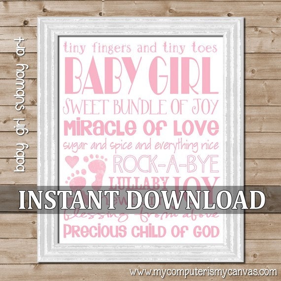 Pink Baby Girl Subway Art - Printable INSTANT DOWNLOAD
