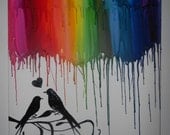 Love birds Melted Crayon Painting Art