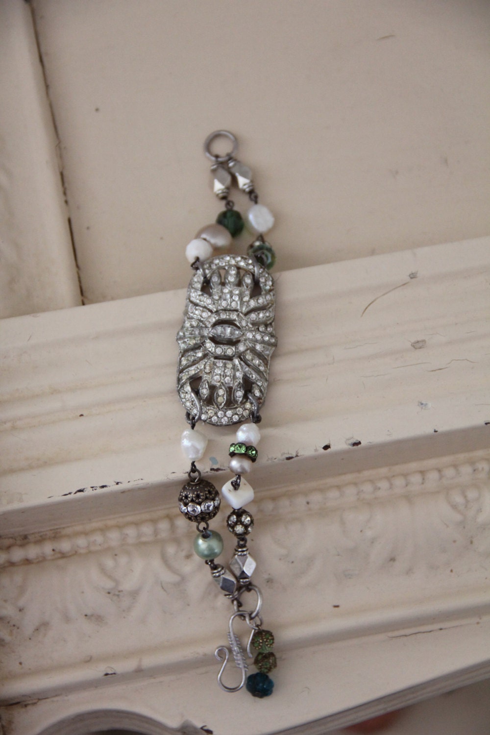 Vintage Antique Pearl Assemblage Rhinestone Bracelet