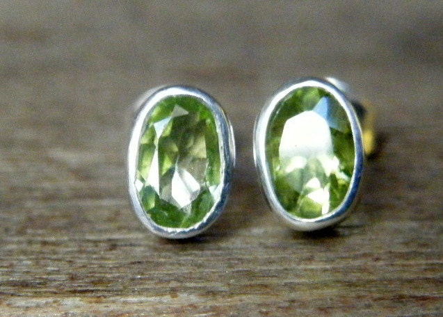 Peridot and Sterling Silver Stud Earrings- Ready To Ship