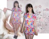 90s womens psychedelic colorful digital print floral short sleeve mini dress size small medium