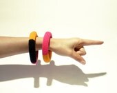 Soft hand knit bangles - cotton bracelets - set of two - donuts tastes of lemon, liquorice, strawberry and cherry