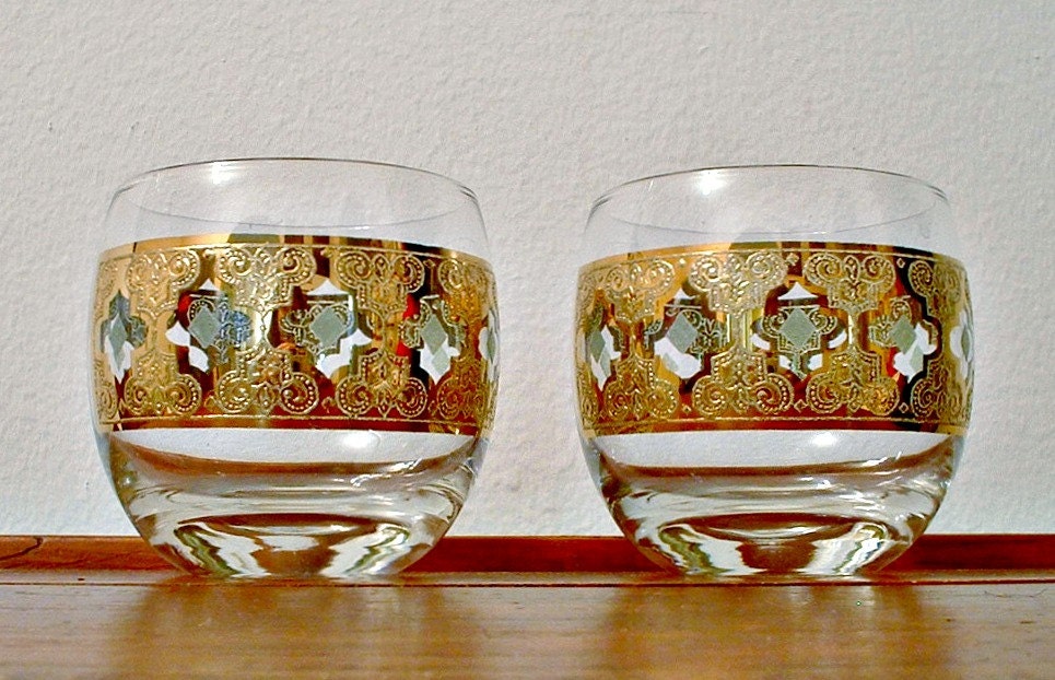 Vintage Culver Valencia Roly Poly Glasses Set of 2 Hollywood Regency Mad Men