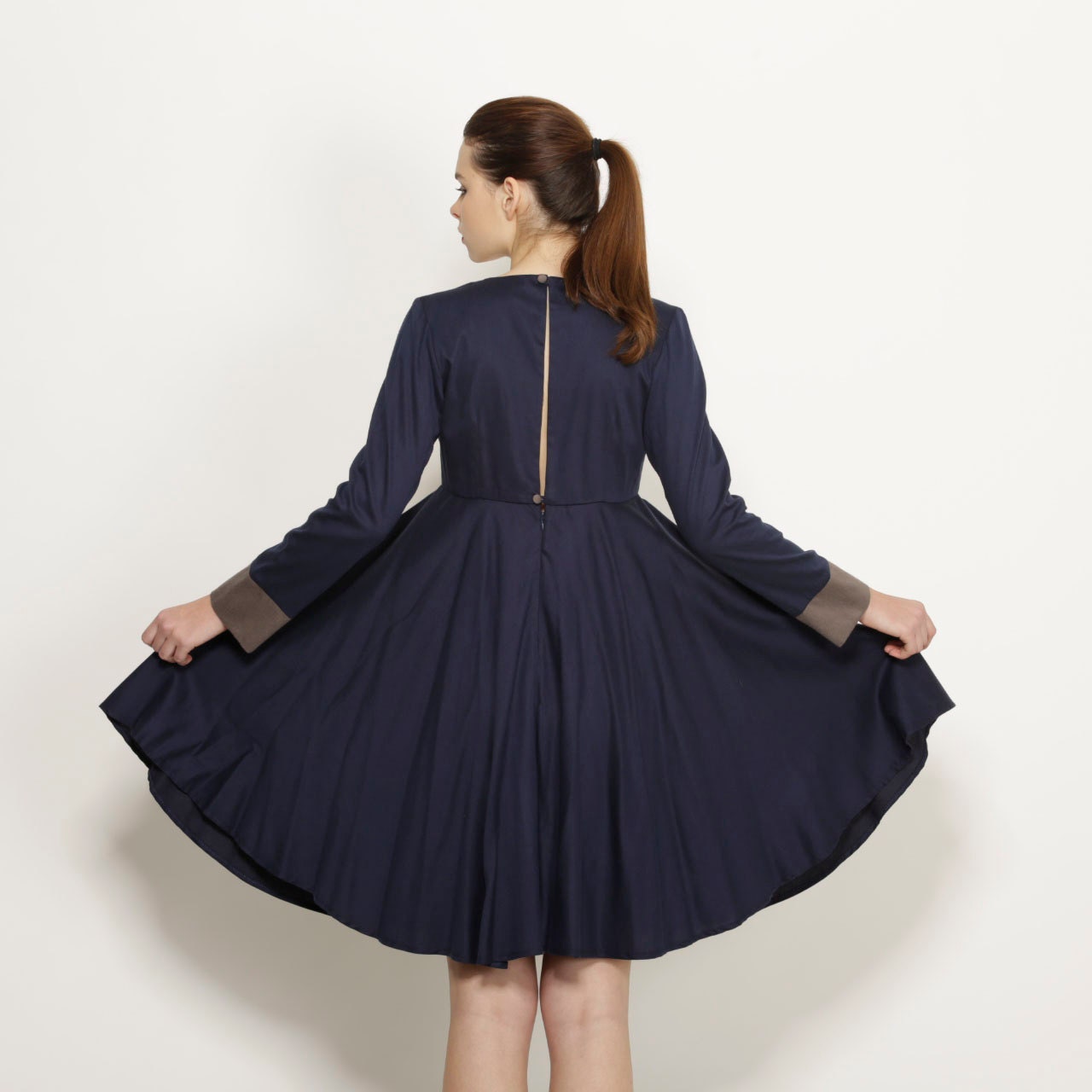 50% off sale Blue mini dress, women's Cocktail Dress round neck Bridesmaid Dress long sleeve dresses