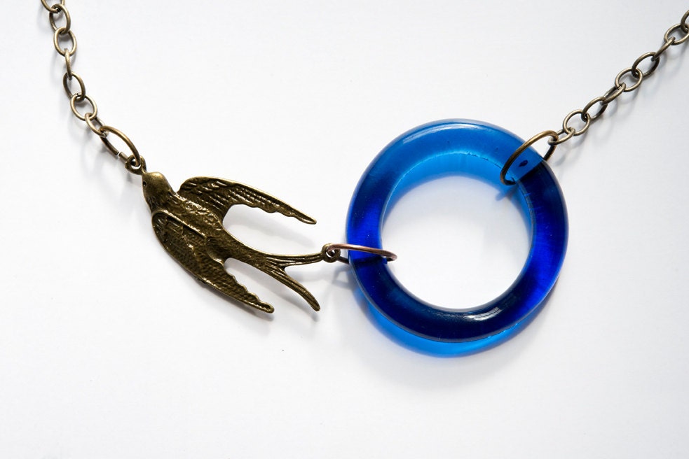 Cobolt Blue Circle with Brass Bird