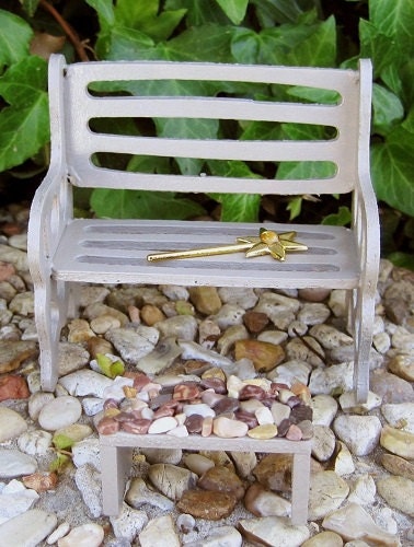 Fairy Garden Miniature Bench and Stool Faux Barnwood Finish