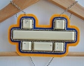 Geek Keyboard Jewellery, Beaded Felt Statement Necklace, Upcycled Eco, Yellow Navy Blue