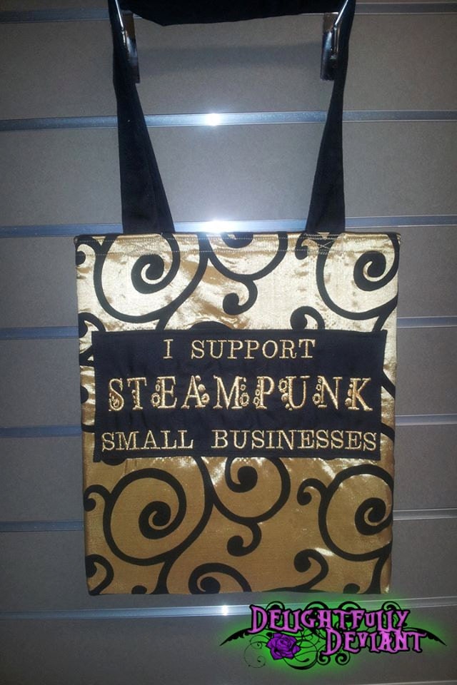 Steampunk Reusable Tote/ Shopping Bag (Gold Swirl Taffeta)