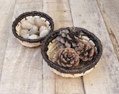 Nesting Bowls -2 Hand Woven Baskets- Rustic Home Decor -Natural Brown Raffia