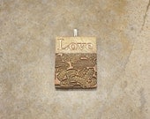 Love Pendant Silver Olive Green Bronze Artisan Word Pendant