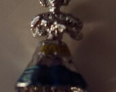 sterling silver girl charm with movable enamel blue skirt, vintage charm must look