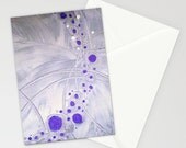 set of 10 BLANK GREETiNG CARDS - abstract painting - modern art - purple white grey - electron cloud