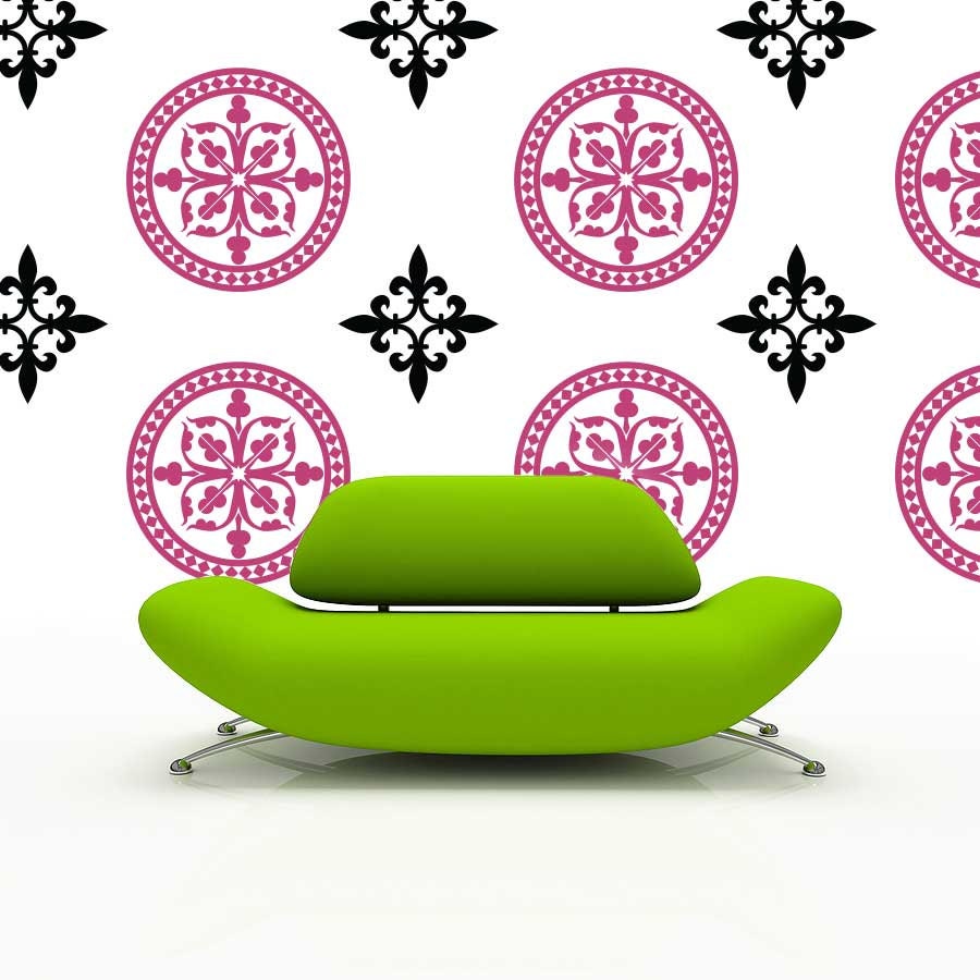 Vintage Wall Pattern - Vinyl Wall Decal  - large wall stickers set of 18