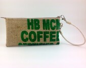 Vegan Wristlet - Handmade Burlap Wristlet - Burlap Zipper pouch Coffee Bean Sack Wristlet - Large Zipper Pouch - Ready to Ship