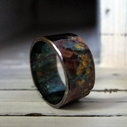 Bimetal Oxidized Silver Ring Wide Band