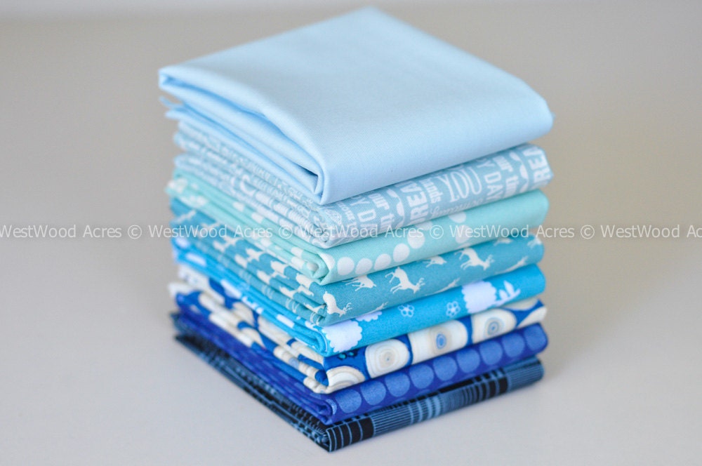 Ocean Depths Ombre Blue Fat Quarter Stash Builder Bundle of 8