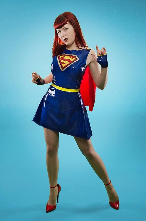 Rubber Latex Super-girl Inspired Dress and Accessories
