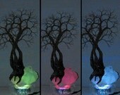 Brazil Quartz Crystal cluster Wire Tree Of Life Grove Trio SPiRiTs sculpture Tourmaline in Quartz, Ruby Zoisite, 7 LED Lamp, original art